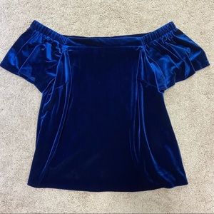 WHBM Navy Velvet Off The Shoulder Blouse